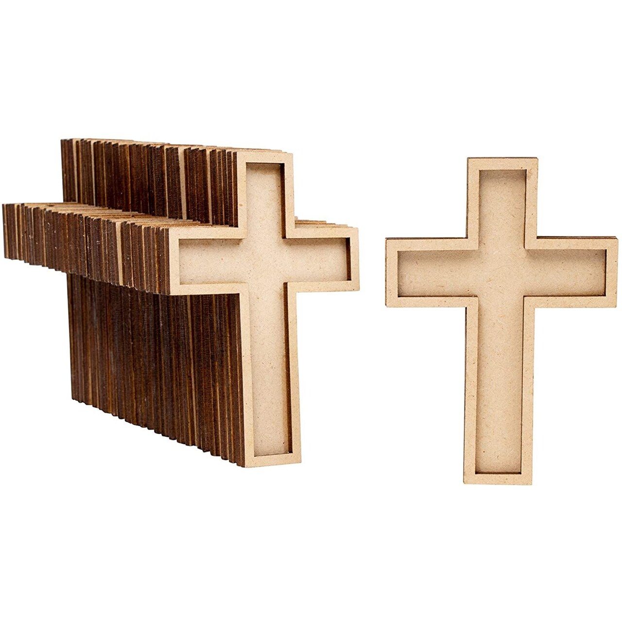 Unfinished Wood Cutout - 50-Pack Wooden Cross, Wood Pieces, Wood Shapes, for Wooden Craft DIY Projects, Sunday School, Church, Home Wall Decoration, 4 x 2.7 x 0.4 Inches
